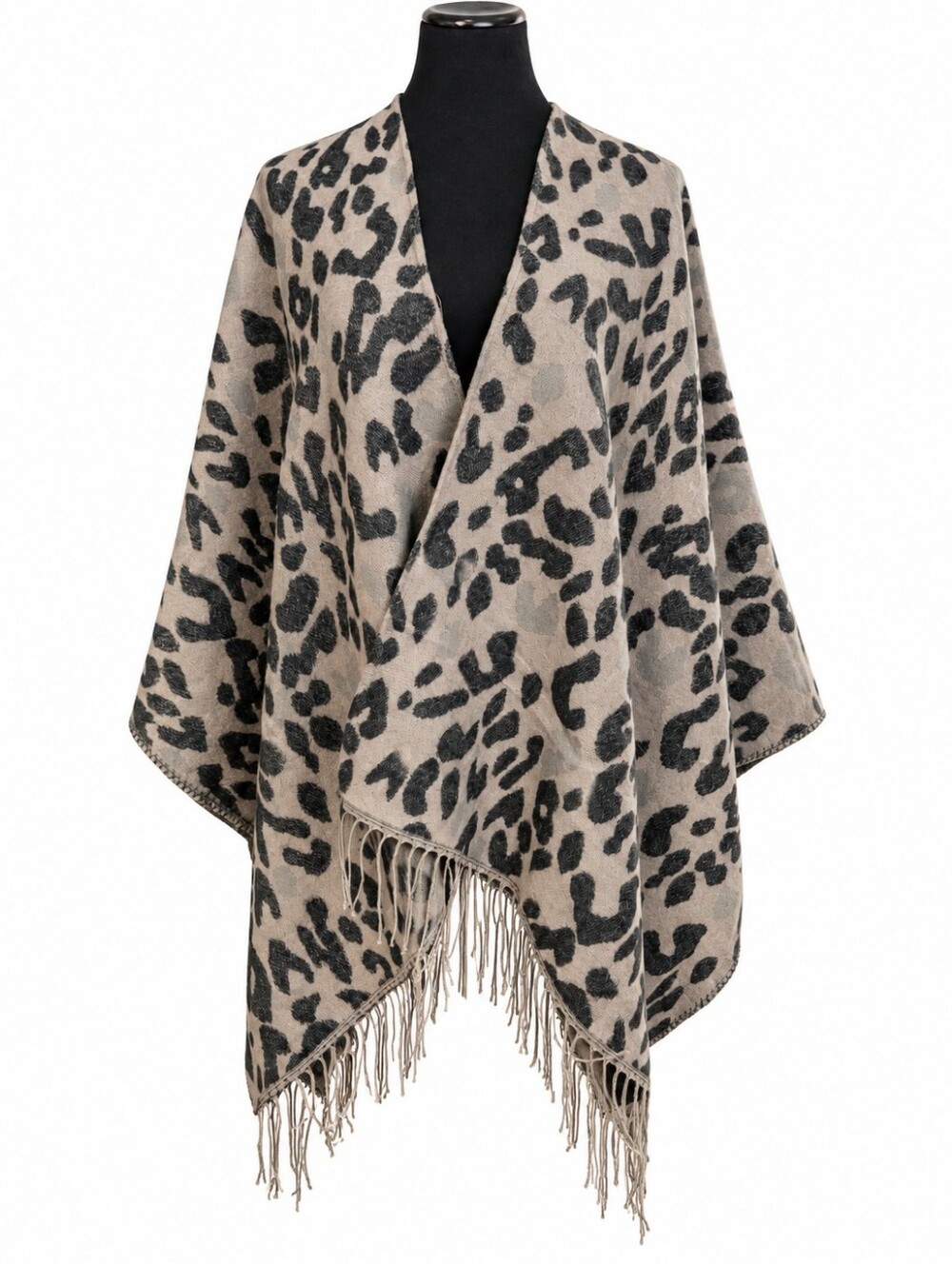 Accesory St. New York Leopard Animal Print Ruana/Poncho/Wrap Fringe One Size